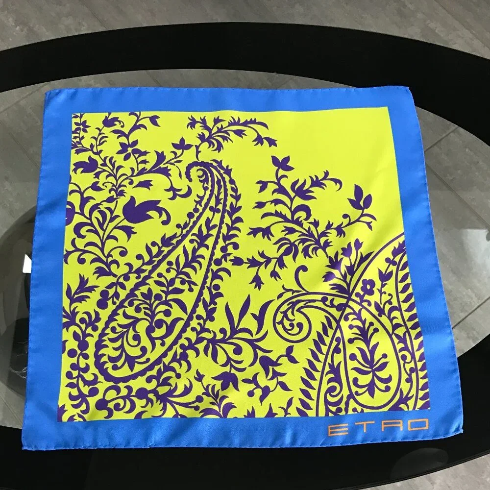 NWOT Etro Paisley Silk Square Mini Scarf Blue Lime Green Purple Italy